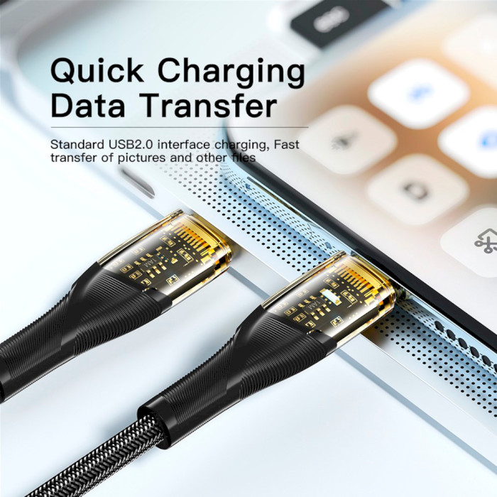 Кабель ESSAGER Interstellar Transparent Design Charging Cable Type-C to Type-C 60W 1м Black (EXCTT-XJ01-P)