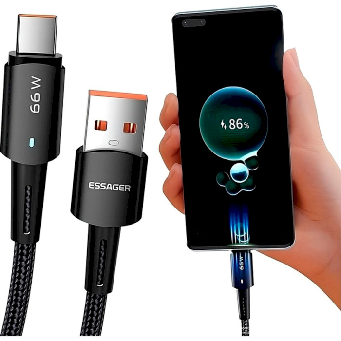 Кабель ESSAGER Sunset Fast Charging Data Cable 6A USB-A to Type-C 66W 3м Black (EXCT-CGC01)