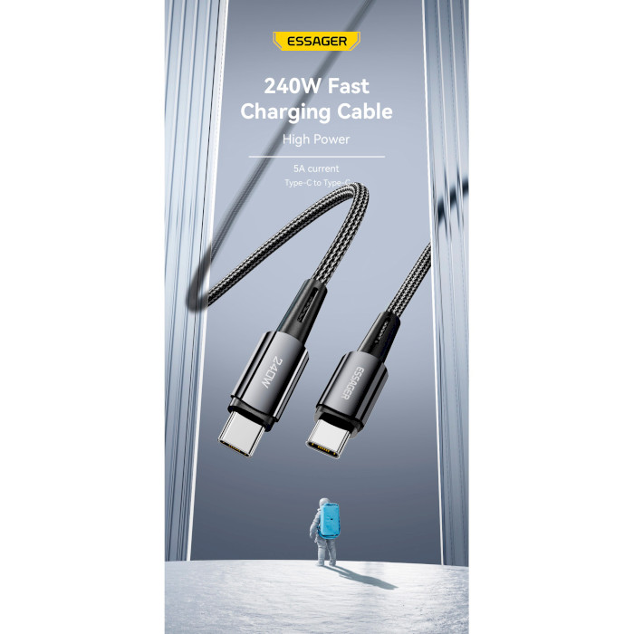 Кабель ESSAGER Sunset 240W Fast Charging Cable Type-C to Type-C 1м Dark Gray (EXCTT3-CG0G-P)