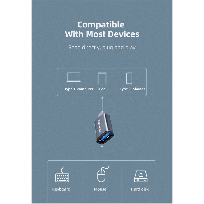 Адаптер OTG ESSAGER Soray Type-C Male to USB3.0 Female Gray (EZJAC-SRA0G)