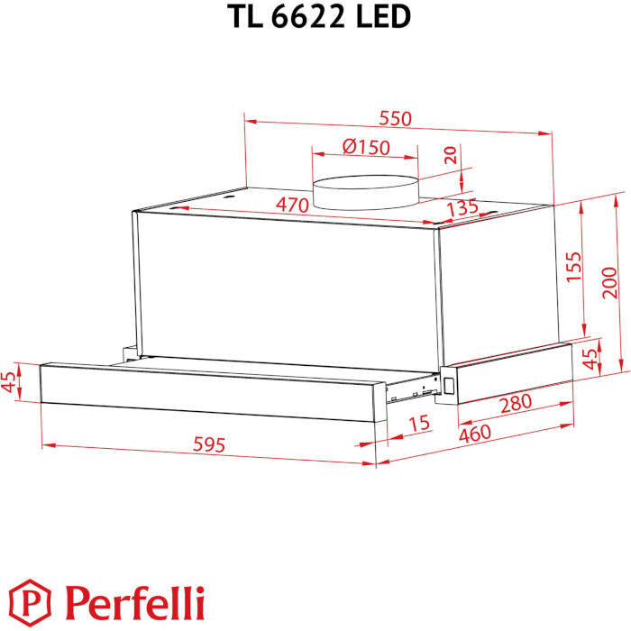 Вытяжка PERFELLI TL 6622 BL 1000 LED