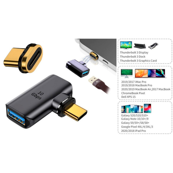 Адаптер POWERPLANT Magnetic USB Type-C - USB3.1 Type-A Black (CA914319)
