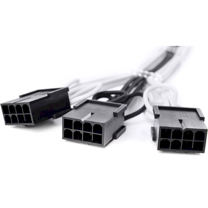 Кабель-подовжувач живлення відеокарти QUBE PCIe 5.0 GPU Cable 600W 12VHPWR to 3x8-pin Black/White (QBW12+4PBW)