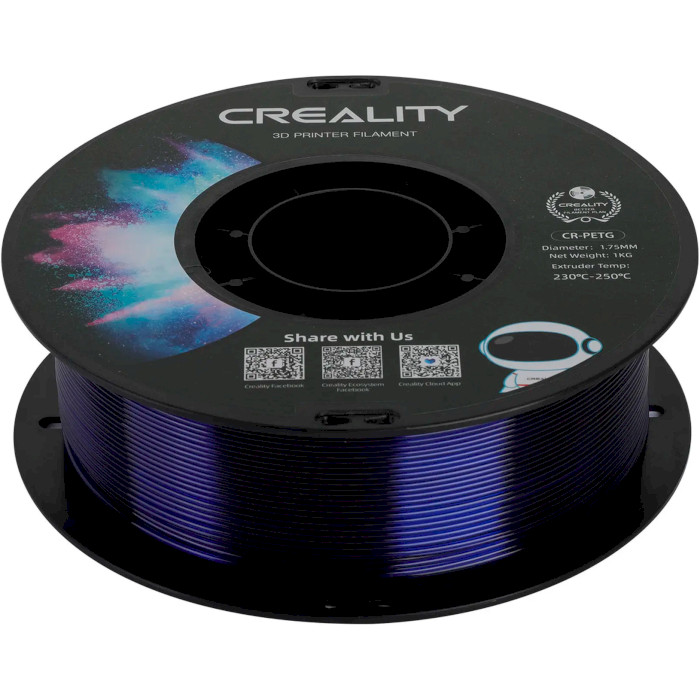 Пластик (филамент) для 3D принтера CREALITY CR-PETG 1.75mm, 1кг, Transparent Blue (3301030036)