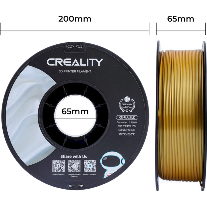 Пластик (філамент) для 3D принтера CREALITY CR-PLA Silk 1.75mm, 1кг, Gold (3301120001)