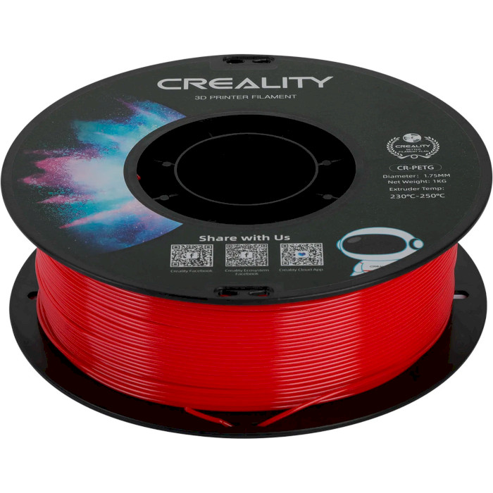 Пластик (філамент) для 3D принтера CREALITY CR-PETG 1.75mm, 1кг, Red (3301030038)