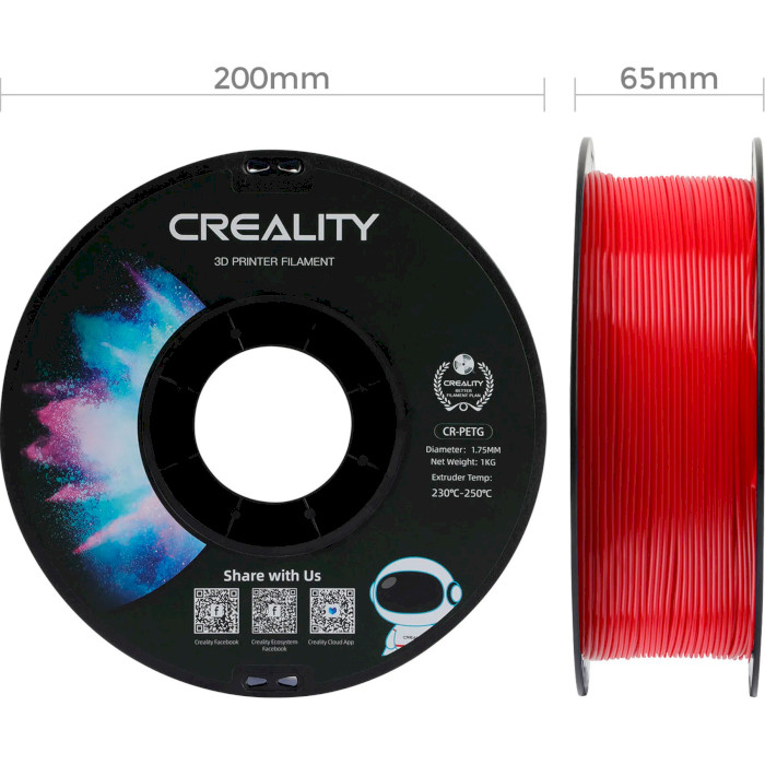 Пластик (филамент) для 3D принтера CREALITY CR-PETG 1.75mm, 1кг, Red (3301030038)