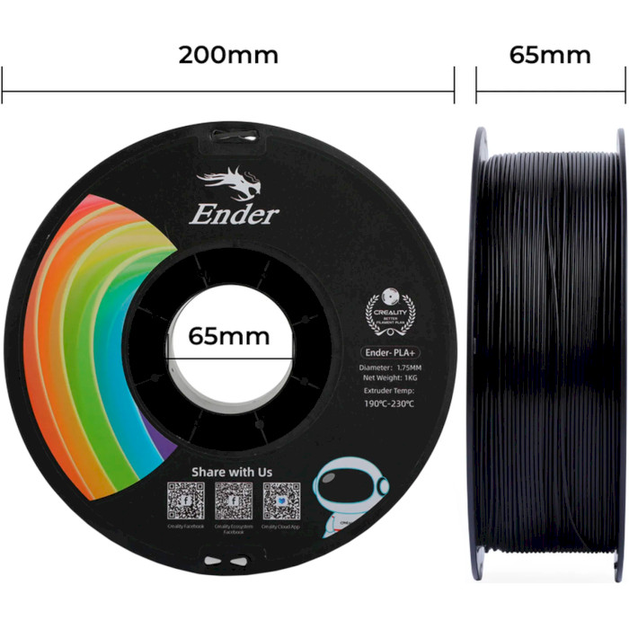 Пластик (филамент) для 3D принтера CREALITY Ender-PLA+ 1.75mm, 1кг, Black (3301010306)