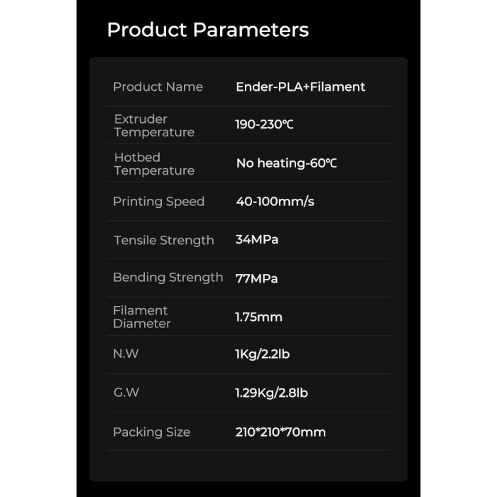 Пластик (філамент) для 3D принтера CREALITY Ender-PLA+ 1.75mm, 1кг, Black (3301010306)