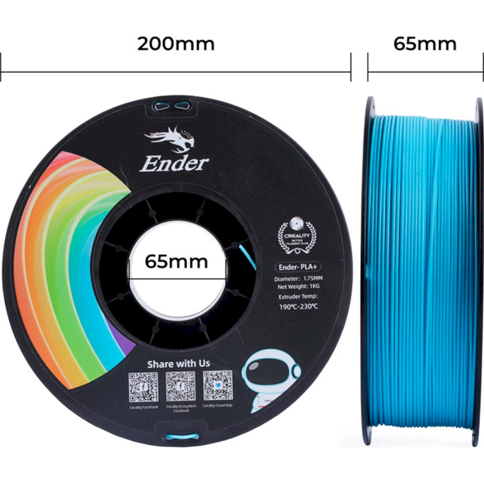 Пластик (філамент) для 3D принтера CREALITY Ender-PLA+ 1.75mm, 1кг, Blue (3301010310)