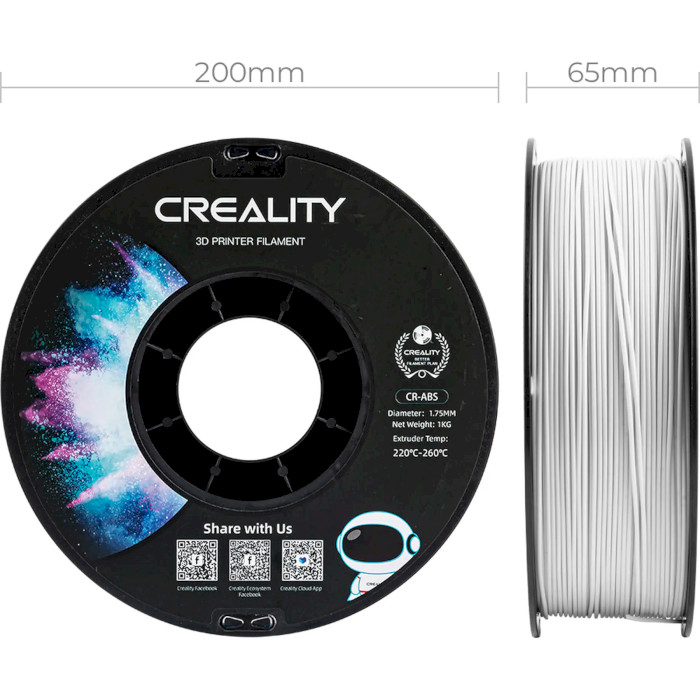 Пластик (філамент) для 3D принтера CREALITY CR-ABS 1.75mm, 1кг, White (3301020031)