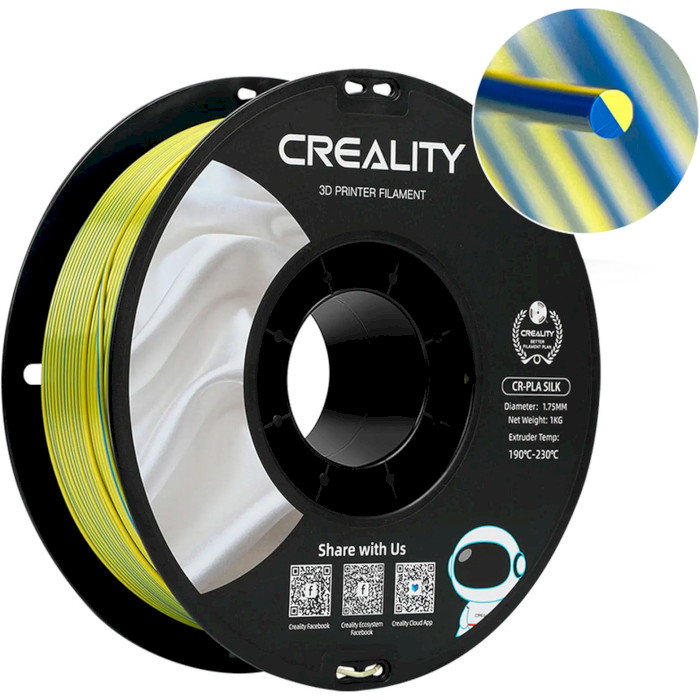 Пластик (філамент) для 3D принтера CREALITY CR-PLA Silk 1.75mm, 1кг, Yellow/Blue (3301120014)