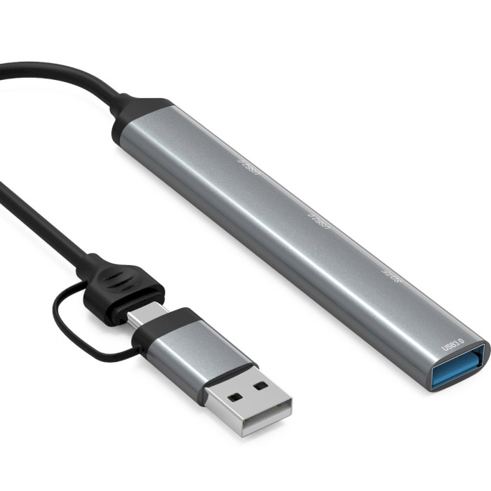 Порт-реплікатор DYNAMODE 5-in-1 USB-C/A to 1xUSB3.0, 2xUSB2.0, TF/SD Gray