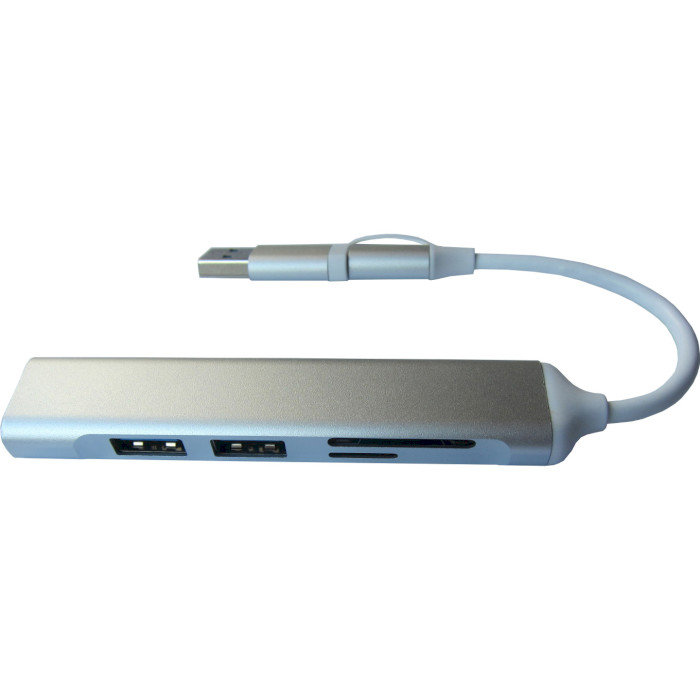 Порт-реплікатор DYNAMODE 5-in-1 USB-C/A to 1xUSB3.0, 2xUSB2.0, TF/SD Silver