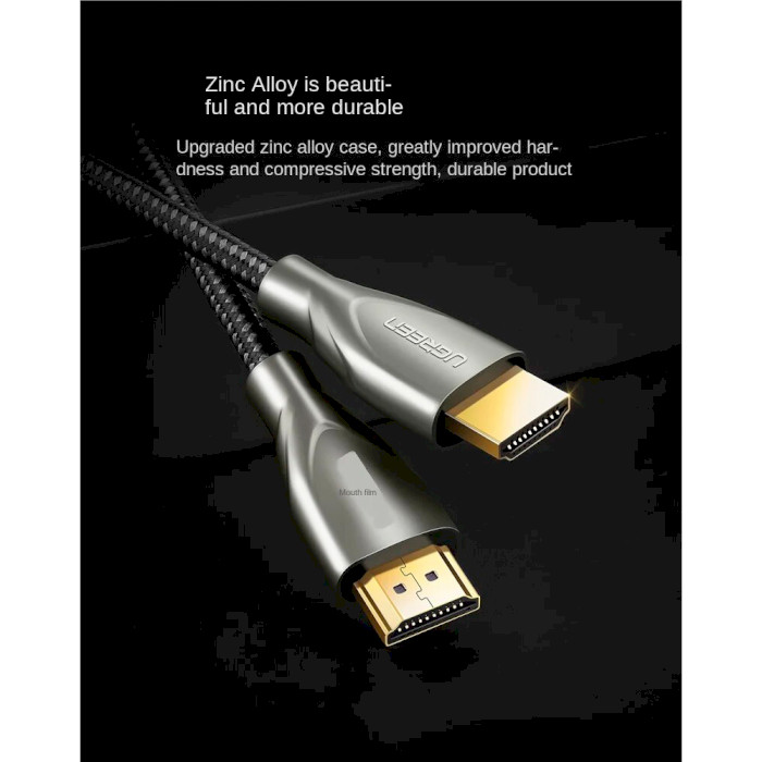 Кабель UGREEN HD131 Carbon Fiber Zinc Alloy Cable HDMI v2.0 2м Gray (50108)