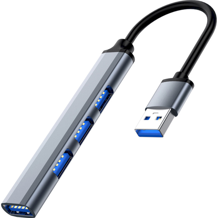 USB-хаб DYNAMODE 4-in-1 USB-A to 1xUSB3.0, 3xUSB2.0 Gray