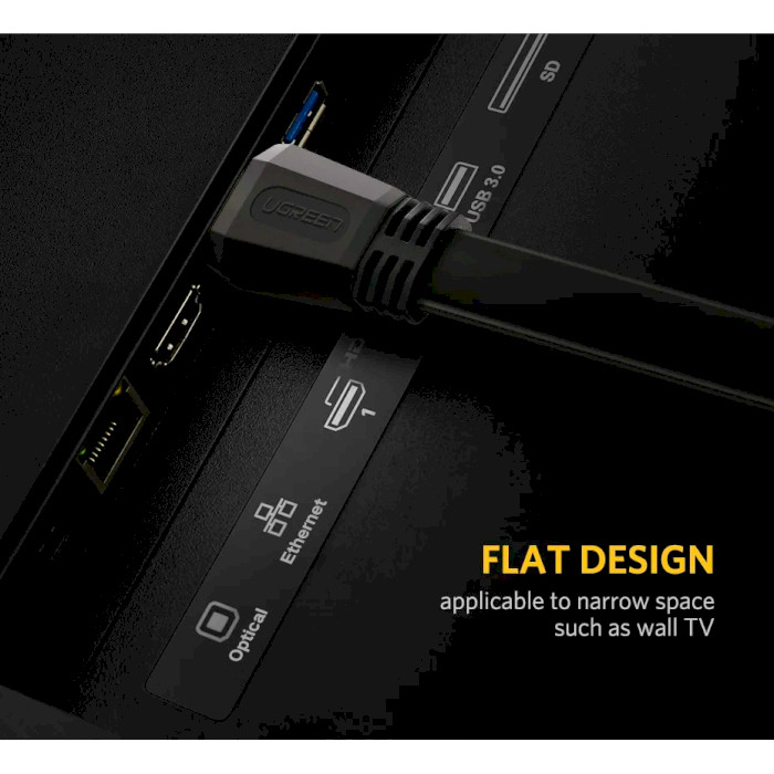 Кабель UGREEN ED015 Flat Cable HDMI v2.0 1.5м Black (50819)