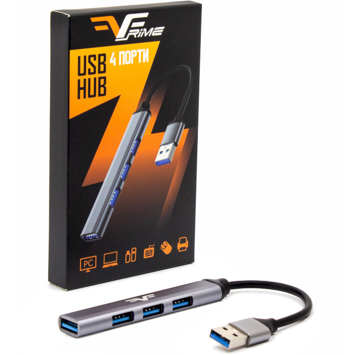 USB-хаб FRIME 4-in-1 USB-A to 1xUSB3.0, 3xUSB2.0 Silver (FH-20050)