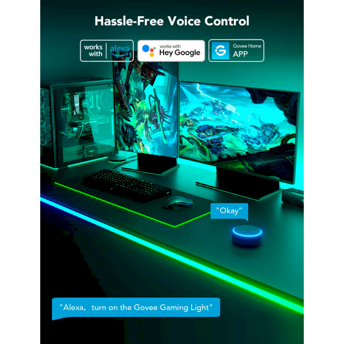Розумна LED стрічка GOVEE H61C3 LED Neon Rope Light for Desks RGBIC 3м (H61C33D1)