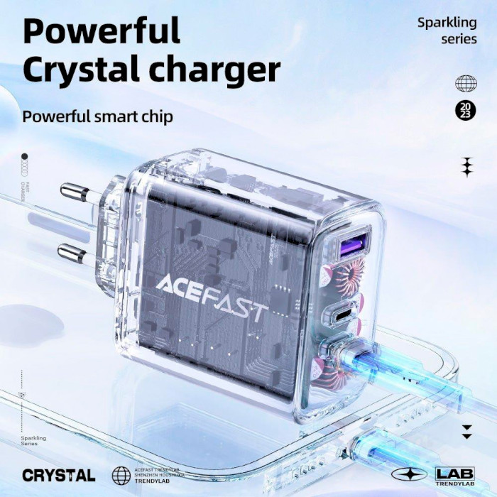 Зарядний пристрій ACEFAST A45 Fast Charge Wall Charger GaN PD65W (2xUSB-C+1xUSB-A) Alfalfa Purple