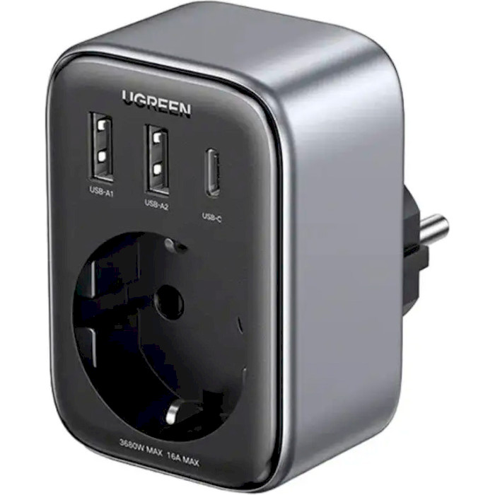 Зарядное устроство UGREEN CD314 30W 1xUSB-C, 2xUSB-A, 1xAC, PD3.0, QC4.0 Wall Charger Black (90613)