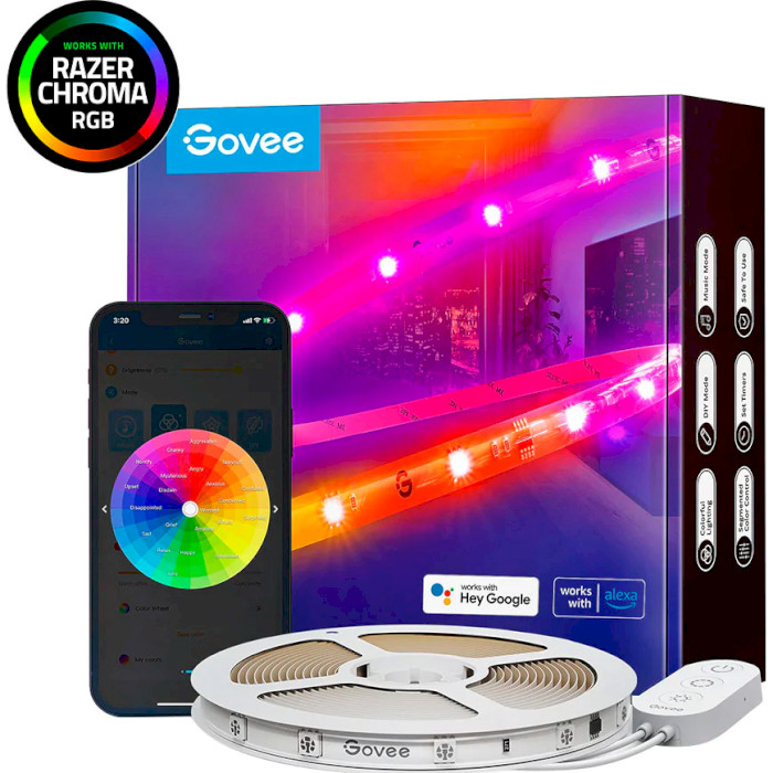 Умная LED лента GOVEE H619A Basic Wi-Fi + Bluetooth LED Strip Light with Protective Coating RGBIC 5м (H619A3D1)