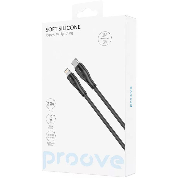 Кабель PROOVE Soft Silicone Type-C to Lightning 27W 1м Black