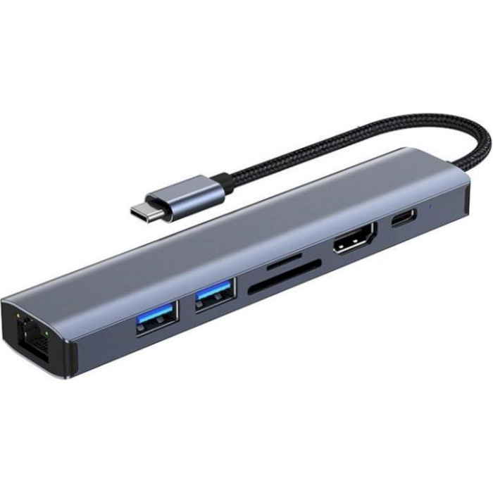 Порт-реплікатор DYNAMODE 7-in-1 USB-C to HDMI, 2xUSB3.0, TF/SD, LAN, PD