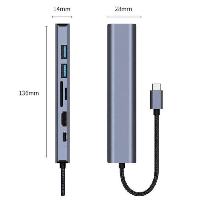 Порт-реплікатор DYNAMODE 7-in-1 USB-C to HDMI, 2xUSB3.0, TF/SD, LAN, PD