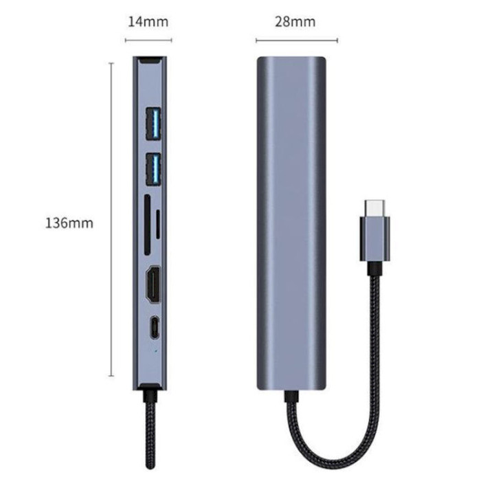 Порт-репликатор DYNAMODE 7-in-1 USB-C to HDMI, 2xUSB3.0, TF/SD, LAN, PD