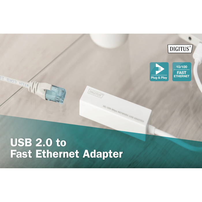 Мережевий адаптер DIGITUS USB 2.0 to Fast Ethernet White (DN-10050-1)