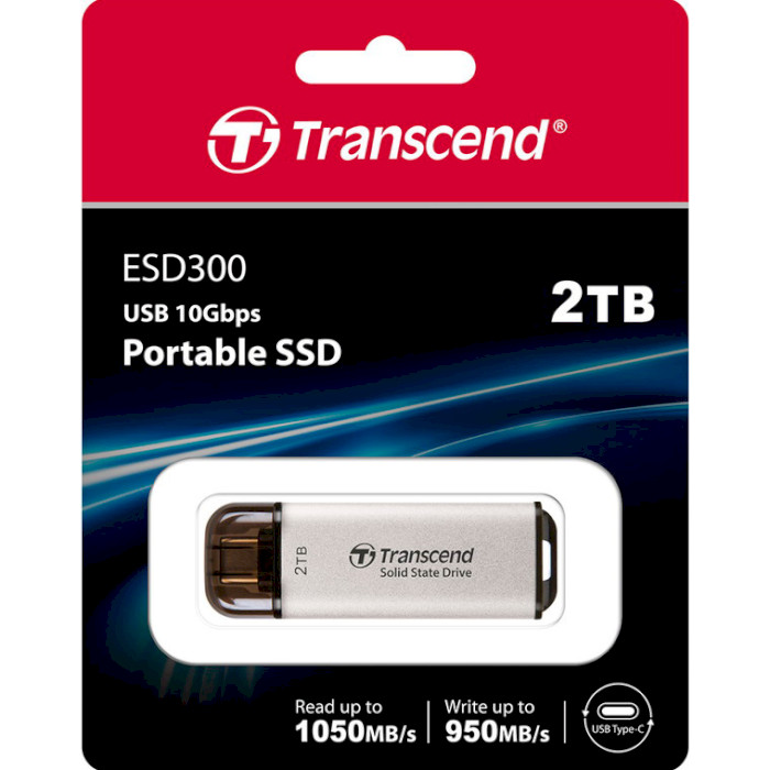 Портативный SSD диск TRANSCEND ESD300 2TB USB3.1 Gen2 Silver (TS2TESD300S)