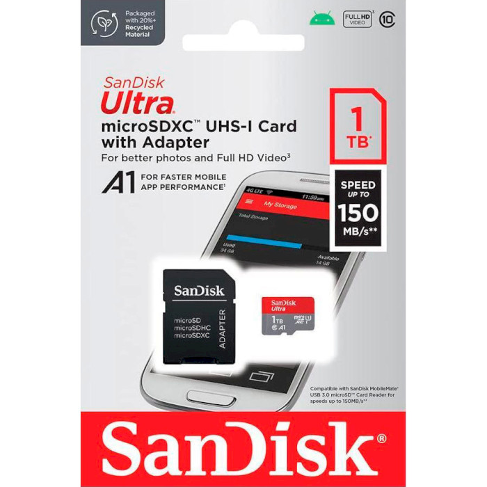 Карта пам'яті SANDISK microSDXC Ultra 1TB UHS-I A1 Class 10 + SD-adapter (SDSQUAC-1T00-GN6MA)