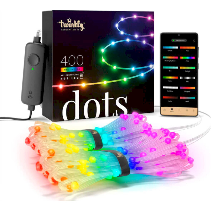 Smart LED гирлянда TWINKLY Dots RGB 400 Gen II Multicolor Edition IP44 Transparent Cable (TWD400STP-TEU)