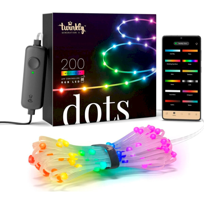 Smart LED гирлянда TWINKLY Dots RGB 200 Gen II Multicolor Edition IP44 Transparent Cable (TWD200STP-BEU)