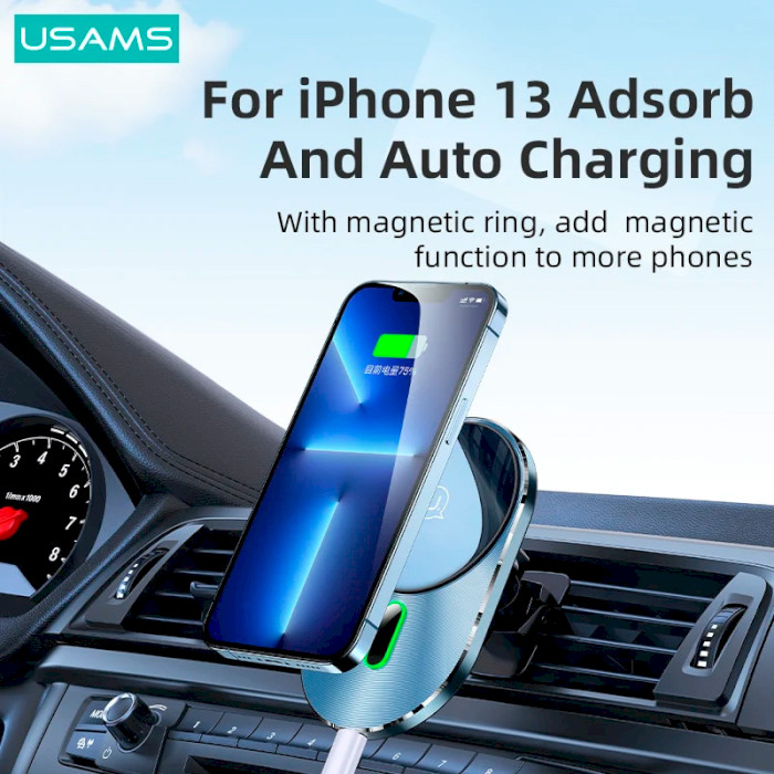 Автотримач для смартфона з бездротовою зарядкою USAMS US-CD170 Magnetic Car Wireless Charging Phone Holder Gray (CD170DZ01)