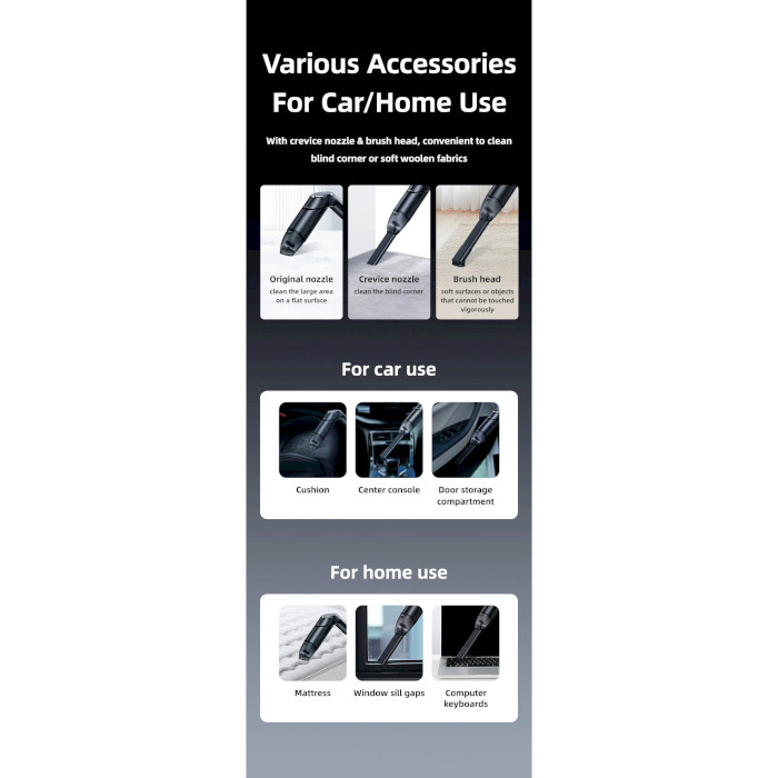 Пилосос автомобільний USAMS US-ZB259 YAJ Series Portable Handheld Folding Vacuum Cleaner Black (XCQZB25901)