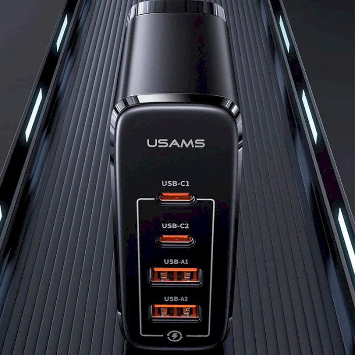 Зарядний пристрій USAMS US-CC145 T44 100W 4 Ports GaN Fast Charger Black (CC145TC01)