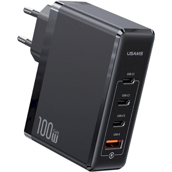 Зарядний пристрій USAMS US-CC163 T50 100W 4 Ports GaN Fast Charger Black (CC163TC01)