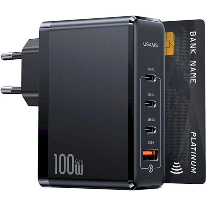 Зарядное устройство USAMS US-CC163 T50 100W 4 Ports GaN Fast Charger Black (CC163TC01)