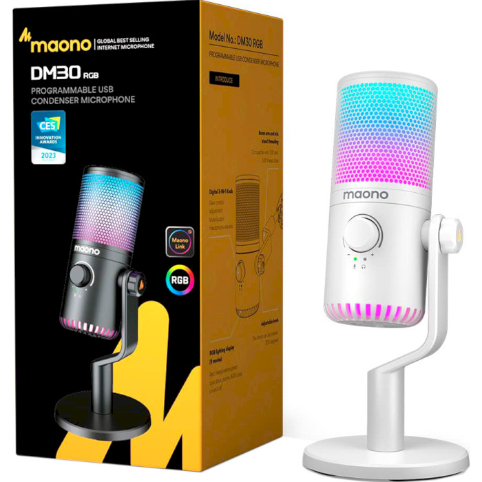 Микрофон для стриминга/подкастов MAONO DM30 RGB White