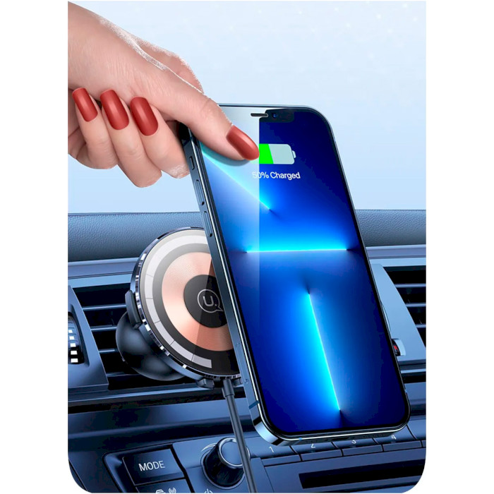 Автотримач для смартфона з бездротовою зарядкою USAMS US-CD164 Magnetic Air Vent Car Holder with 15W Wireless Charger Transparent (CD164DZ02)