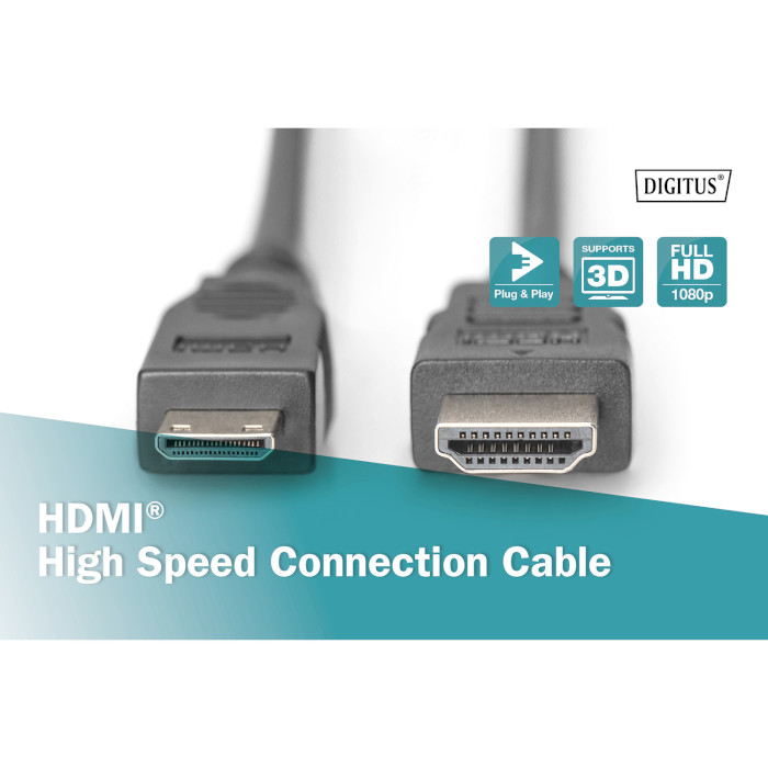 Кабель DIGITUS Mini-HDMI - HDMI 2м Black (DB-330106-020-S)