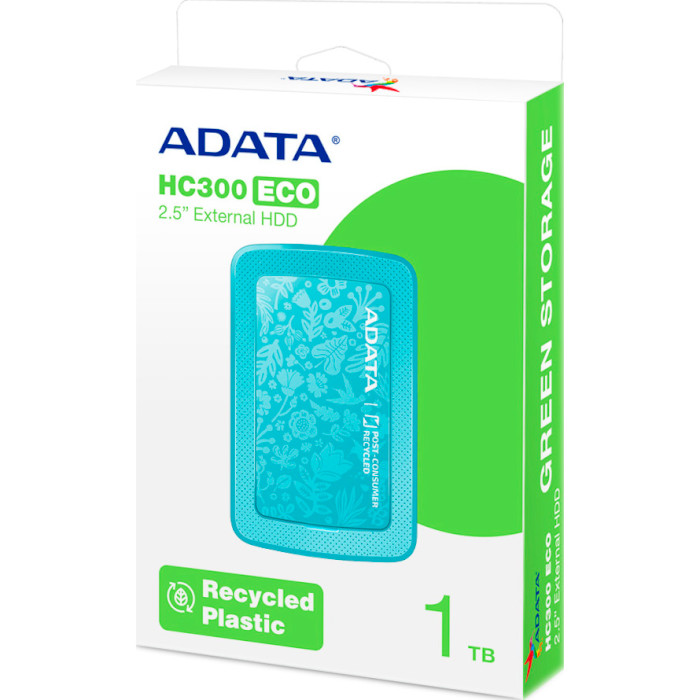 Портативный жёсткий диск ADATA HC300 Eco 1TB USB3.2 Green (AHC300E-1TU31-CGN)