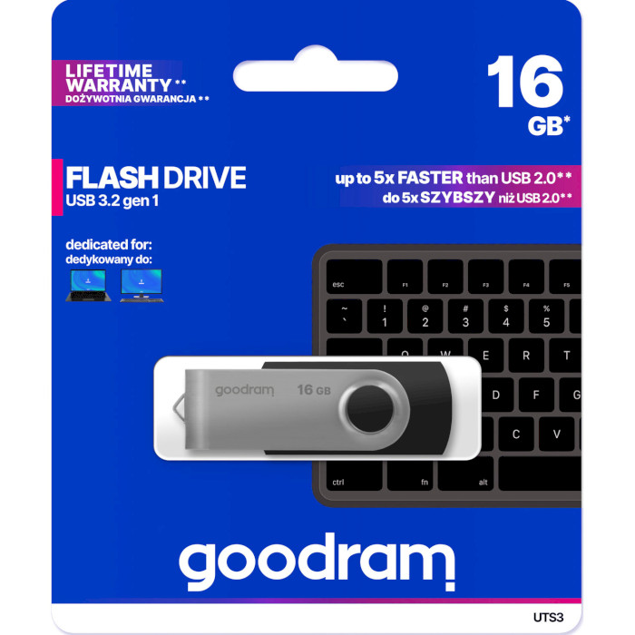 Флешка GOODRAM UTS3 16GB USB3.2 Black (UTS3-0160K0R11)