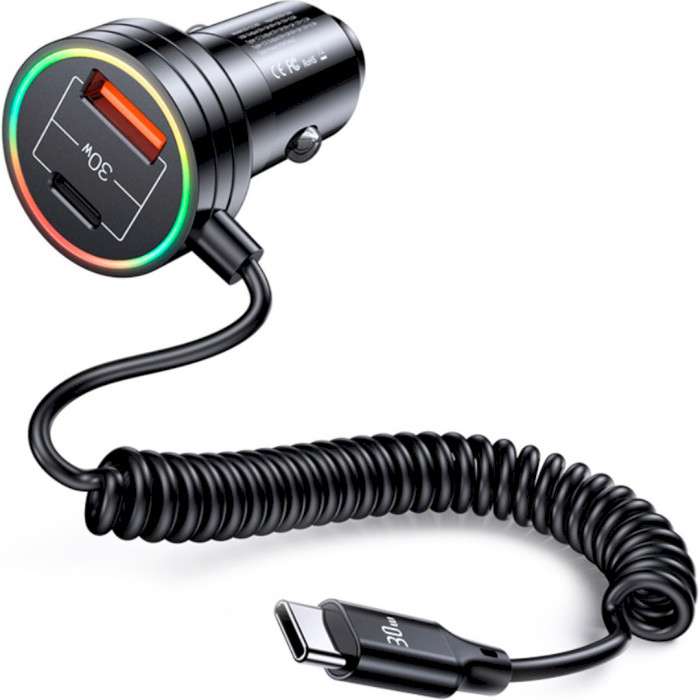 Автомобильное зарядное устройство USAMS US-CC167 C33 Dual USB 60W Car Charger Black w/USB-C cable (CC167CC01)