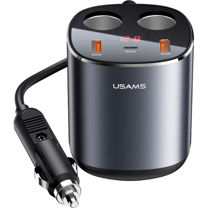 Розгалужувач прикурювача USAMS US-CC151 C28 Dual USB Car Charger 245W Black (CC151TC01)