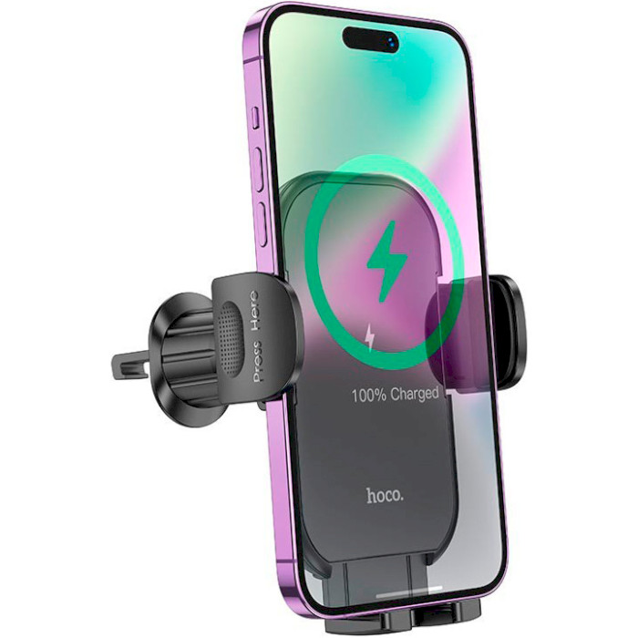 Автотримач для смартфона з бездротовою зарядкою HOCO HW4 Journey Wireless Fast Charging Air Outlet Car Holder Black