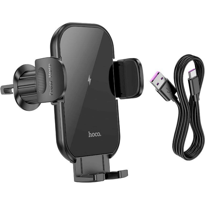 Автотримач для смартфона з бездротовою зарядкою HOCO HW4 Journey Wireless Fast Charging Air Outlet Car Holder Black