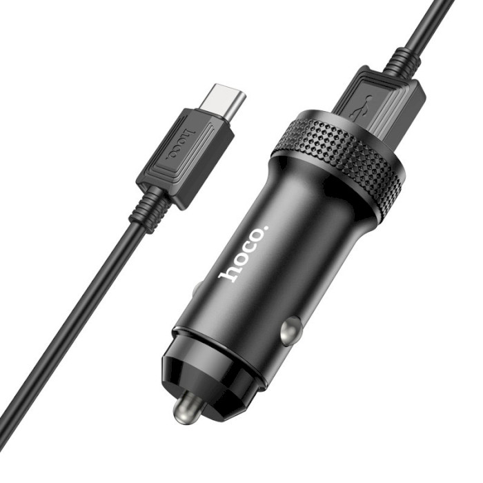Автомобильное зарядное устройство HOCO Z49A Level Single Port 1xUSB-A, QC3.0 18W Black w/Type-C cable (6931474795724)
